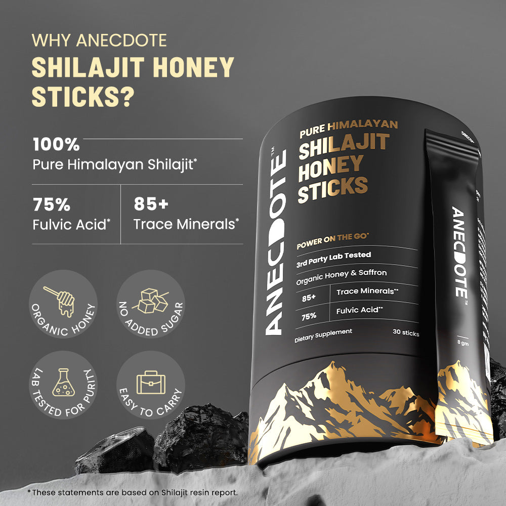 Anecdote Pure Himalayan Shilajit Honey Sticks with Organic Honey & Saffron | Boosts Stamina | Supports Immunity | 75% Fulvic Acid, 85+ Trace Minerals | No Added Sugar