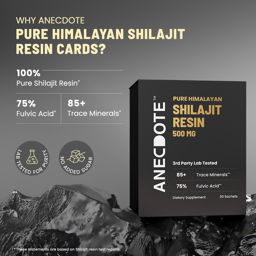 Anecdote Pure Himalayan Shilajit Resin Cards 500mg | Boosts Stamina | Increases Productivity | 75% Fulvic Acid, 85+ Trace Minerals | No Added Sugar | Pack of 30