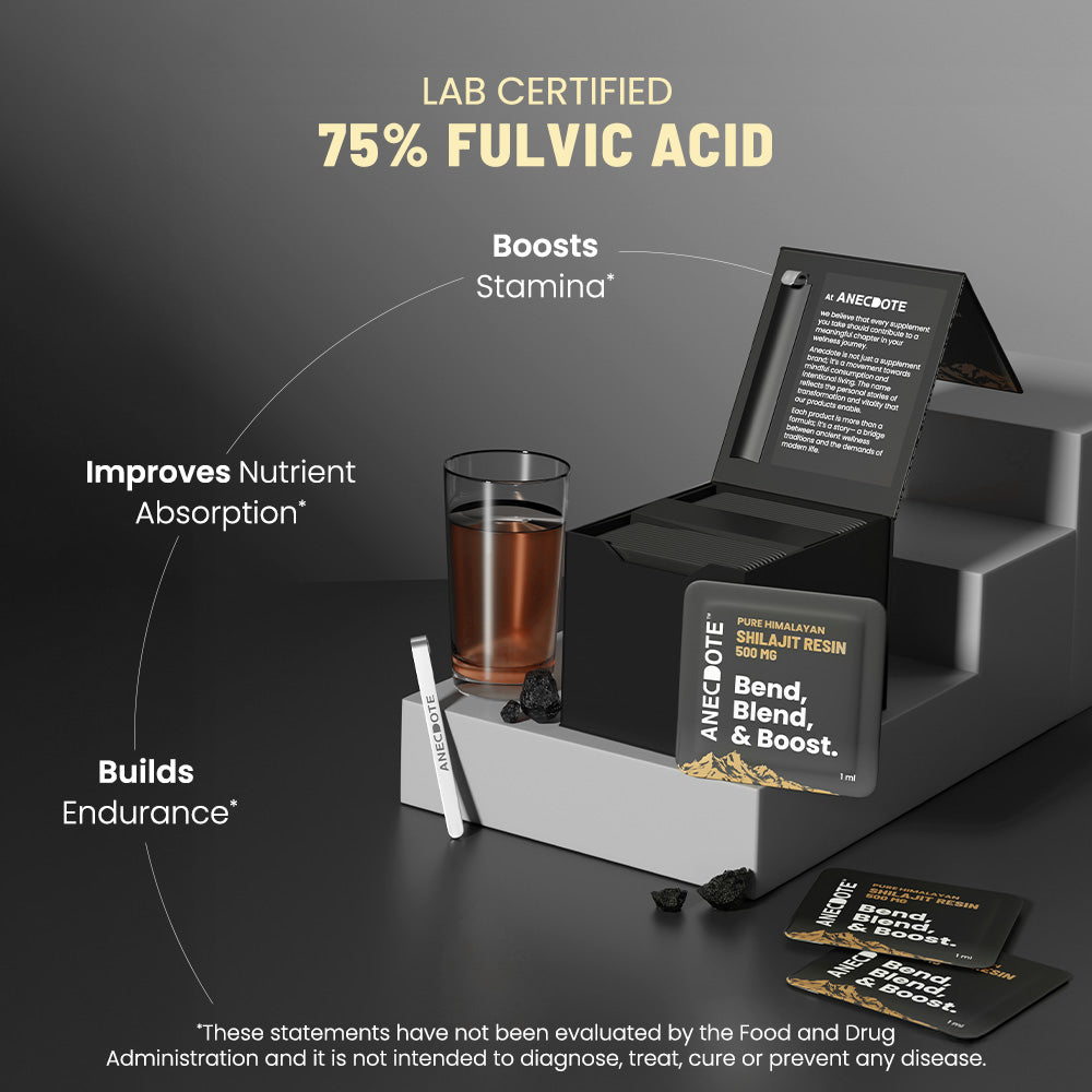 Anecdote Pure Himalayan Shilajit Resin Cards 500mg | Boosts Stamina | Increases Productivity | 75% Fulvic Acid, 85+ Trace Minerals | No Added Sugar | Pack of 30