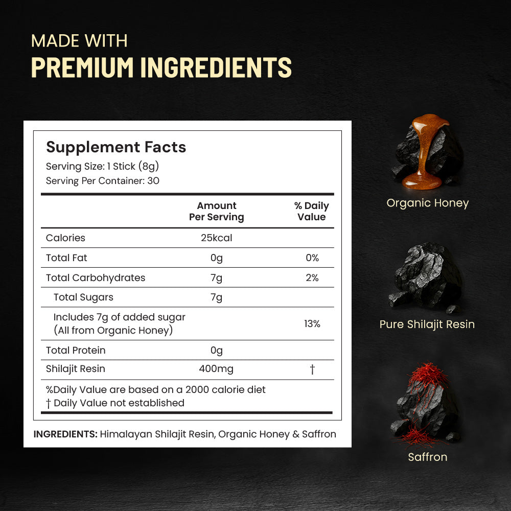 Anecdote Pure Himalayan Shilajit Honey Sticks with Organic Honey & Saffron | Boosts Stamina | Supports Immunity | 75% Fulvic Acid, 85+ Trace Minerals | No Added Sugar