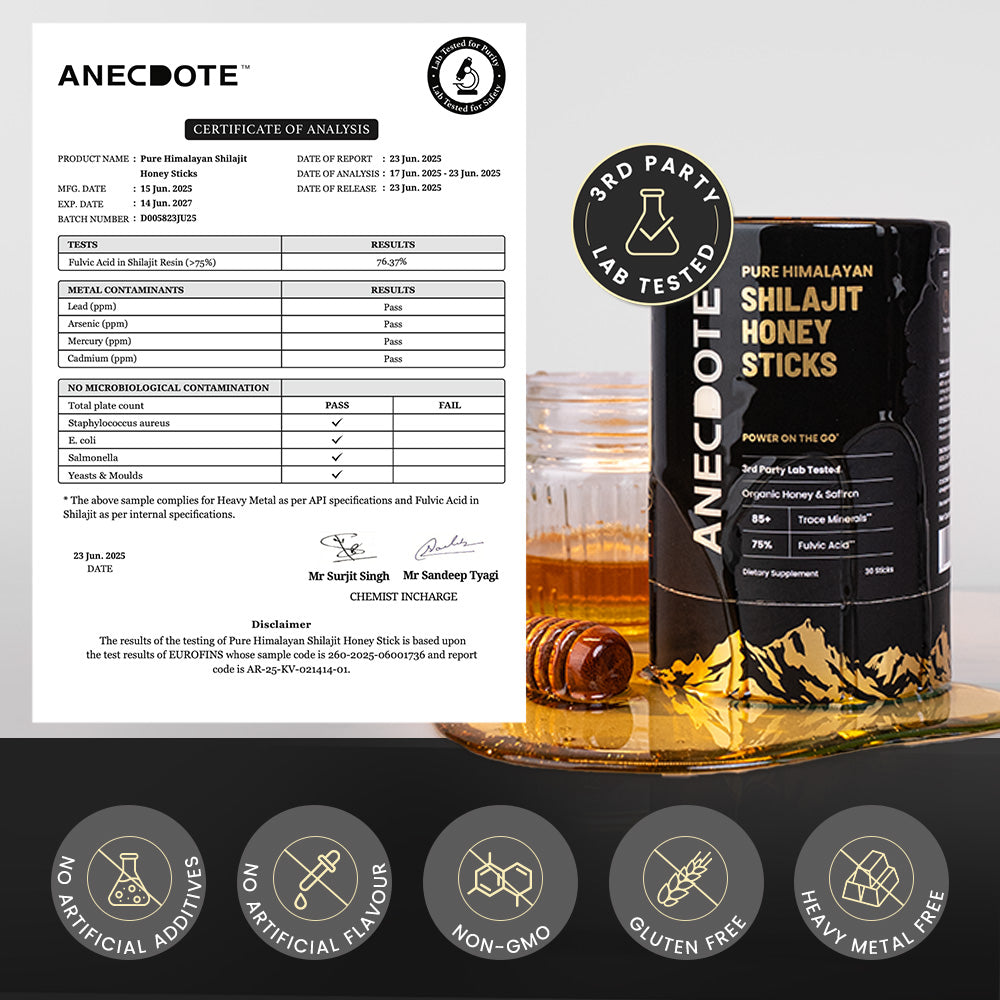 Anecdote Pure Himalayan Shilajit Honey Sticks with Organic Honey & Saffron | Boosts Stamina | Supports Immunity | 75% Fulvic Acid, 85+ Trace Minerals | No Added Sugar